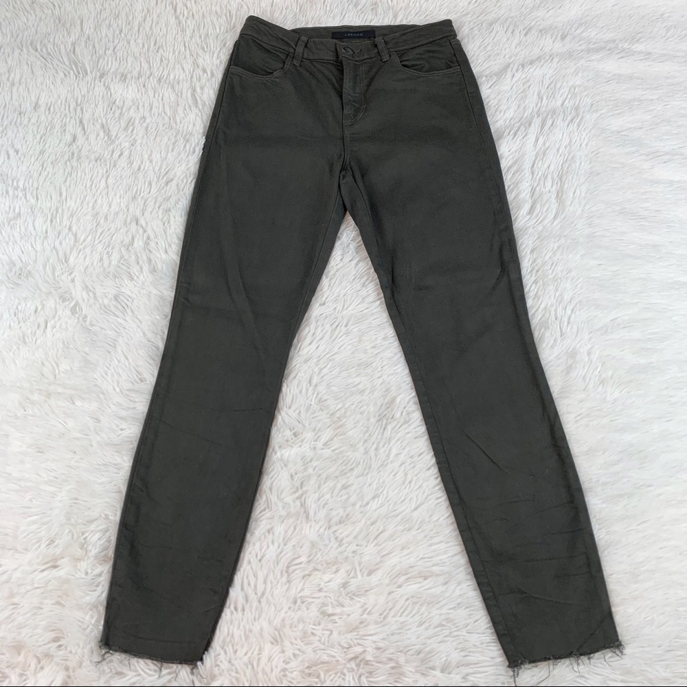 J Brand women's size‎ 26 mid rise skinny jeans in dark olive raw hem